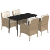 5 pcs conjunto de jantar p/ jardim com almofadões vime PE bege 2