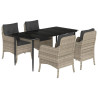 5 pcs conjunto de jantar p/ jardim c/ almofadões cinzento claro 2