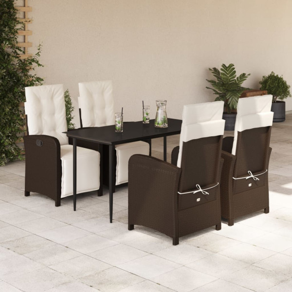 5 pcs conjunto jantar p/ jardim c/ almofadões vime PE castanho D