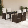 5 pcs conjunto jantar p/ jardim c/ almofadões vime PE castanho 1