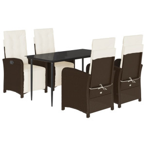 Set comedor de jardín 5 piezas y cojines ratán sintético marrón H