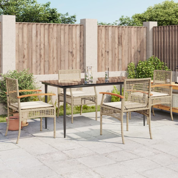 5 pcs conjunto de jantar p/ jardim com almofadões vime PE bege D