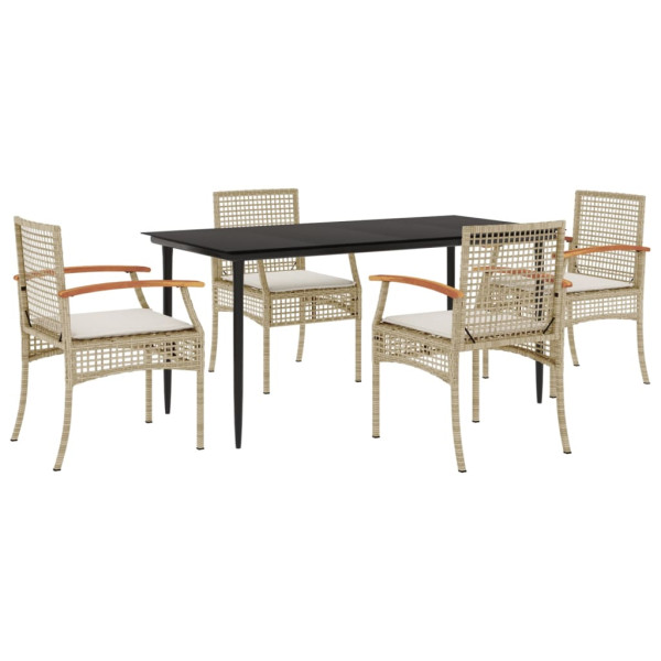 Set comedor de jardín 5 pzas con cojines ratán sintético beige M 2