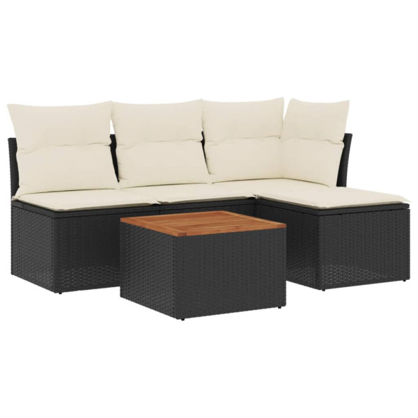 Set de muebles de jardín 5 pzas y cojines ratán sintético negro M 2