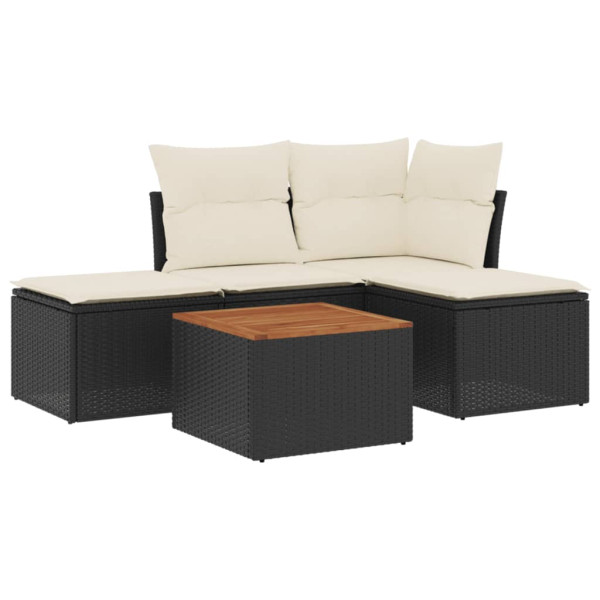 Set de muebles de jardín 5 pzas y cojines ratán sintético negro M 2