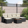 Set de comedor de jardín 7 pzas y cojines ratán sintético negro 1