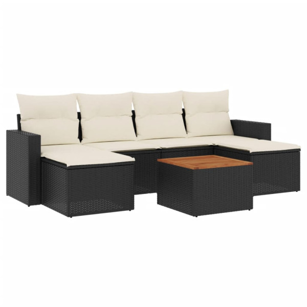 Set de comedor de jardín 7 pzas y cojines ratán sintético negro M 2