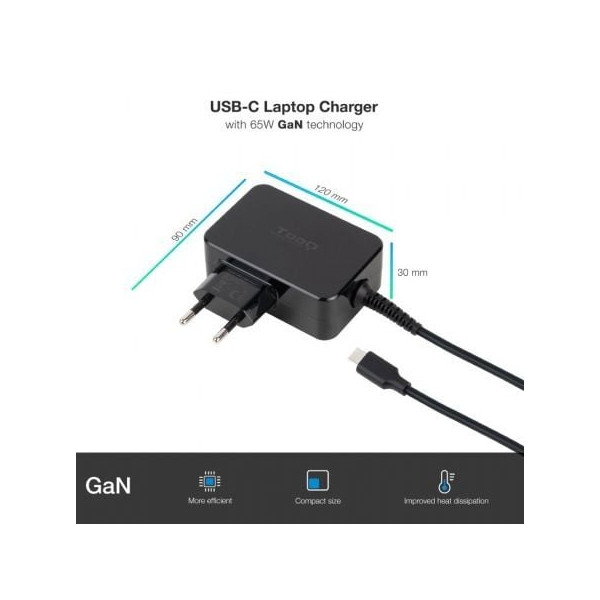 Cargador de portátil tooq tqlc-usbcgan65pd usb tipo-c/ 65w/ automático/ voltaje 5-20v M 2