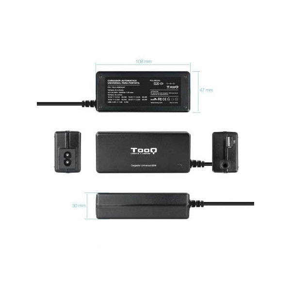 Cargador de Portátil TooQ TQLC-65BS02AT 65W 8 conectores Voltaje 18.5-20V M 3