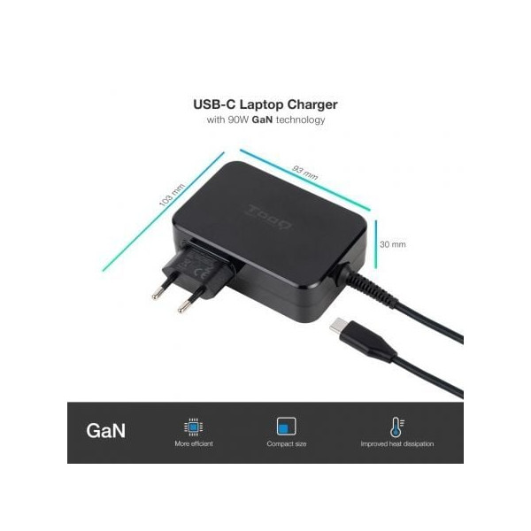 Cargador de portátil tooq tqlc-usbcgan90pd usb tipo-c/ 90w/ automático/ voltaje 5-20v M 2