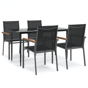 Juego de comedor para jardín 5 piezas acero y textilene negro H