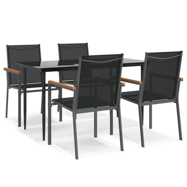 Juego de comedor para jardín 5 piezas acero y textilene negro M 2