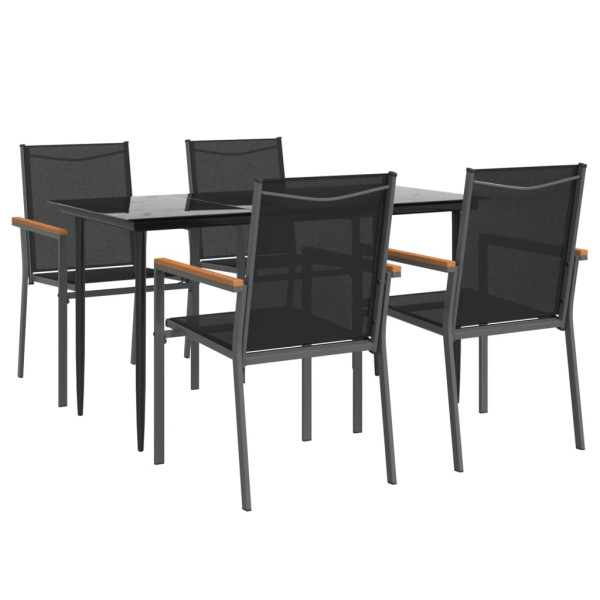 Juego de comedor para jardín 5 piezas acero y textilene negro M 3