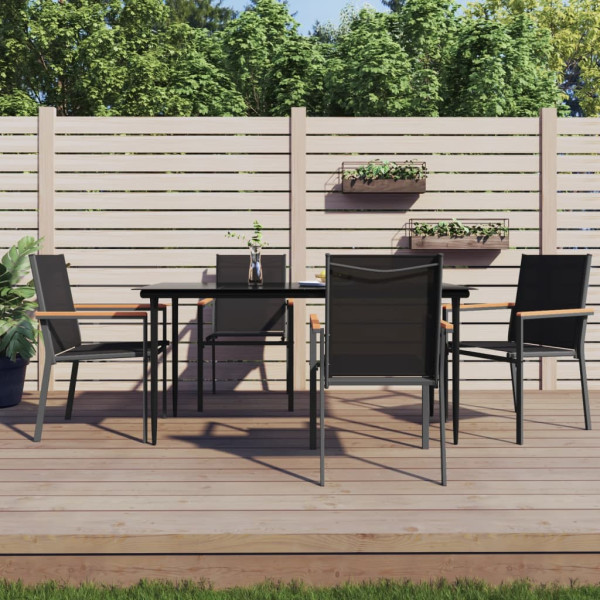 5 pcs conjunto de jantar para jardim textilene e aço preto D