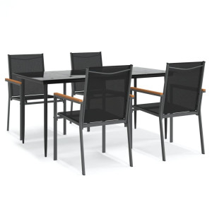 Juego de comedor para jardín 5 piezas acero y textilene negro H