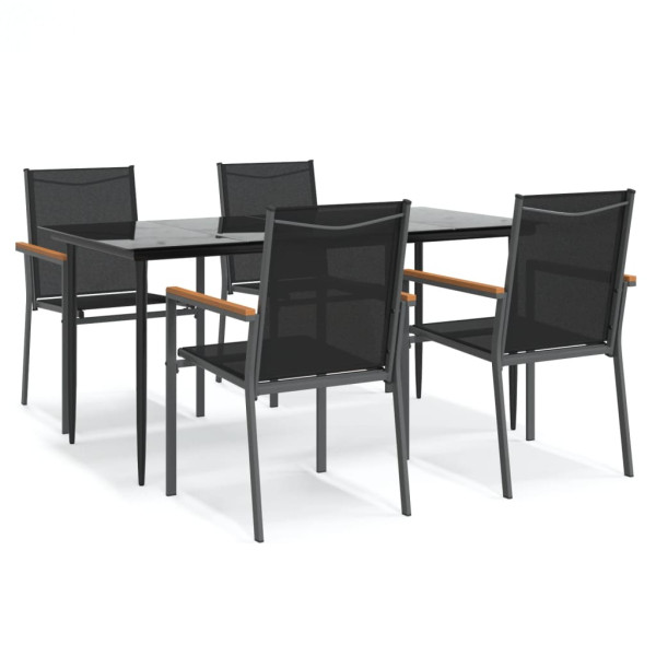 Juego de comedor para jardín 5 piezas acero y textilene negro M 2