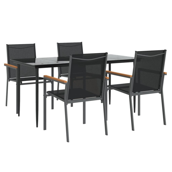 Juego de comedor para jardín 5 piezas acero y textilene negro M 3