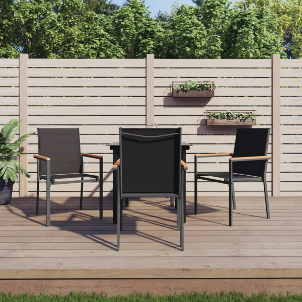 Juego de comedor para jardín 5 piezas acero y textilene negro D