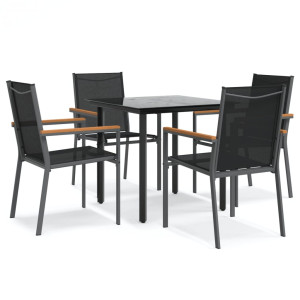 Juego de comedor para jardín 5 piezas acero y textilene negro H