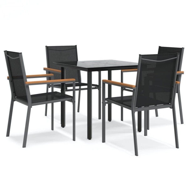 5 pcs conjunto de jantar para jardim textilene e aço preto M 2