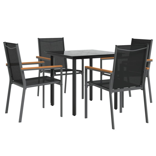 5 pcs conjunto de jantar para jardim textilene e aço preto M 3