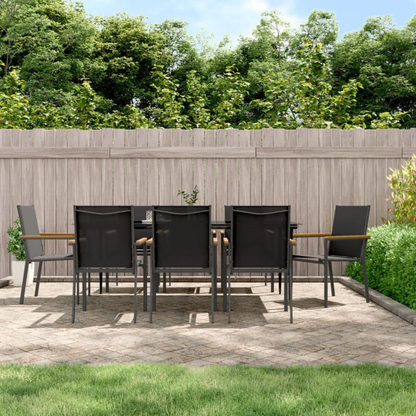 9 pcs conjunto de jantar para jardim textilene e aço preto D