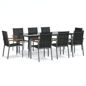 Juego de comedor para jardín 9 piezas acero y textilene negro H