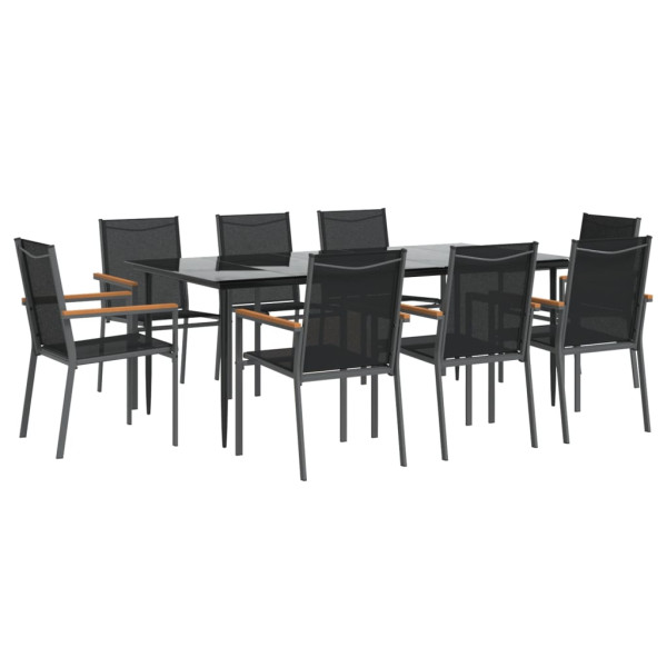 9 pcs conjunto de jantar para jardim textilene e aço preto M 3
