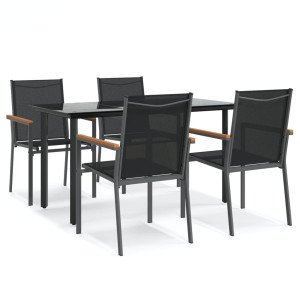 Juego de comedor para jardín 5 piezas acero y textilene negro H