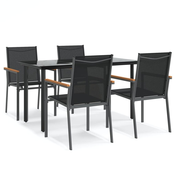 5 pcs conjunto de jantar para jardim textilene e aço preto M 2