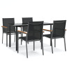 Juego de comedor para jardín 5 piezas acero y textilene negro 2