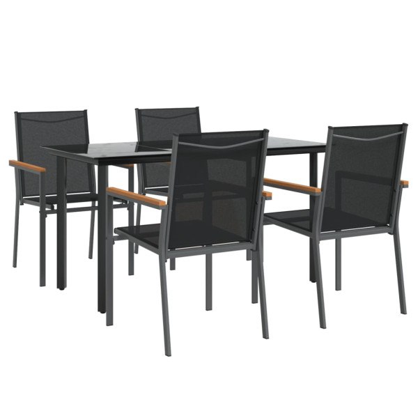 5 pcs conjunto de jantar para jardim textilene e aço preto M 3