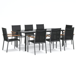 Juego de comedor para jardín 9 piezas acero y textilene negro H