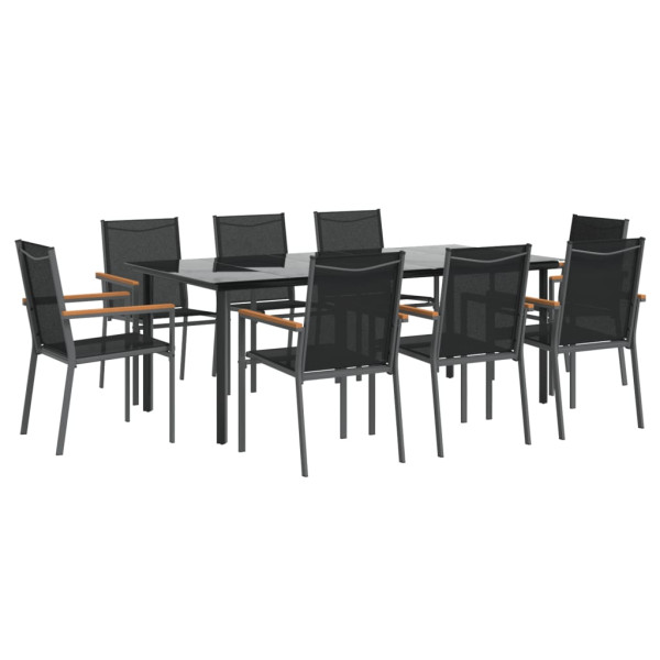 Juego de comedor para jardín 9 piezas acero y textilene negro M 3