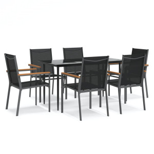 Juego de comedor para jardín 7 piezas acero y textilene negro H