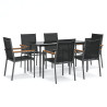 Juego de comedor para jardín 7 piezas acero y textilene negro 2