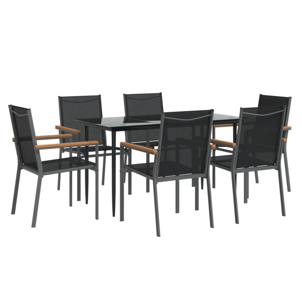 Juego de comedor para jardín 7 piezas acero y textilene negro M 3