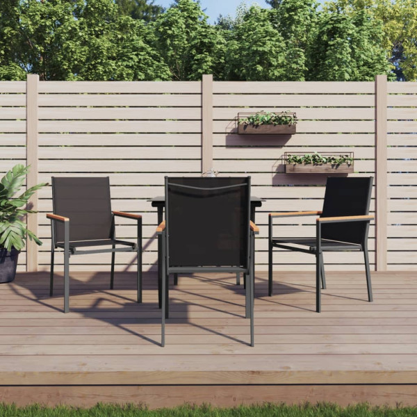 Juego de comedor para jardín 5 piezas acero y textilene negro D