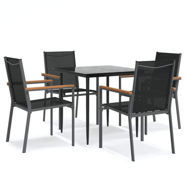 5 pcs conjunto de jantar para jardim textilene e aço preto M 2