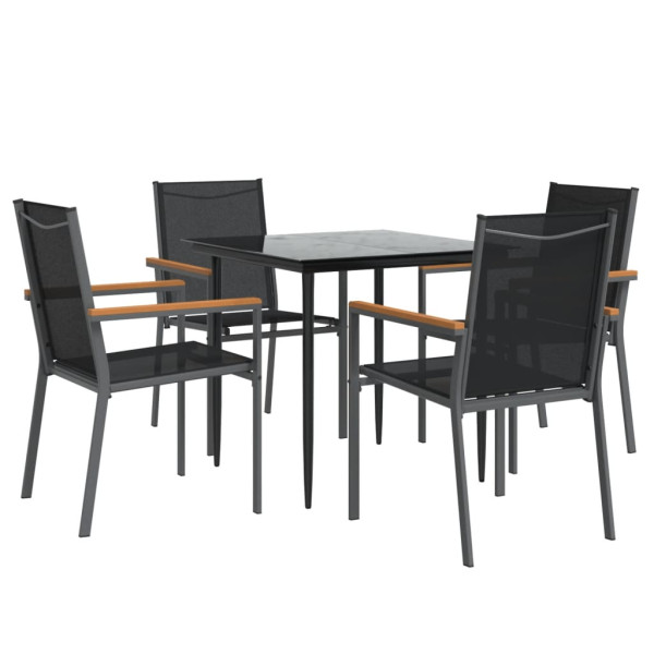 Juego de comedor para jardín 5 piezas acero y textilene negro M 3