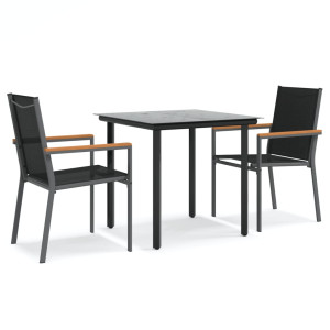Juego de comedor para jardín 3 piezas acero y textilene negro H