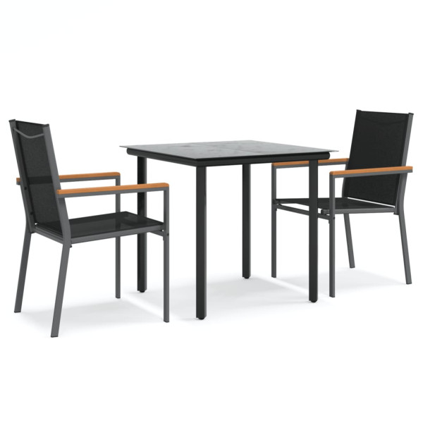 Juego de comedor para jardín 3 piezas acero y textilene negro M 2