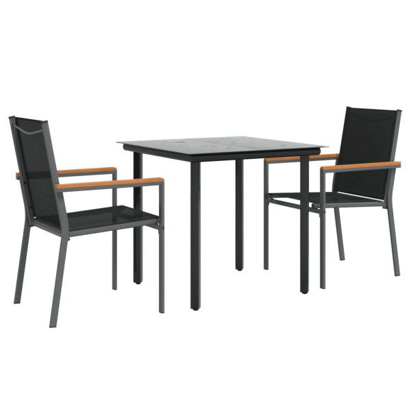 3 pcs conjunto de jantar para jardim textilene e aço preto M 3