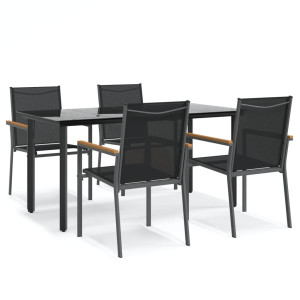 Juego de comedor para jardín 5 piezas acero y textilene negro H