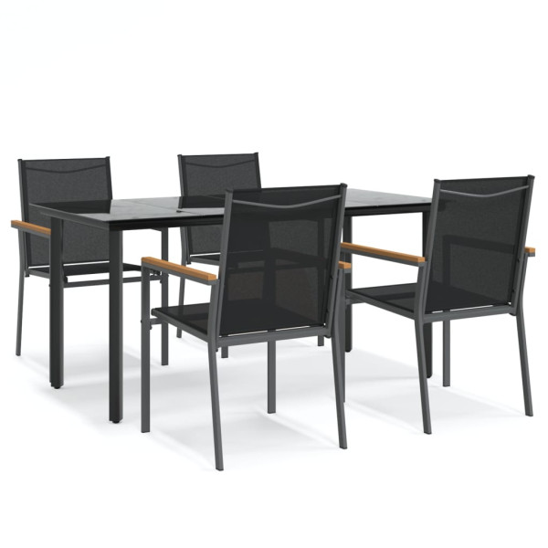Juego de comedor para jardín 5 piezas acero y textilene negro M 2