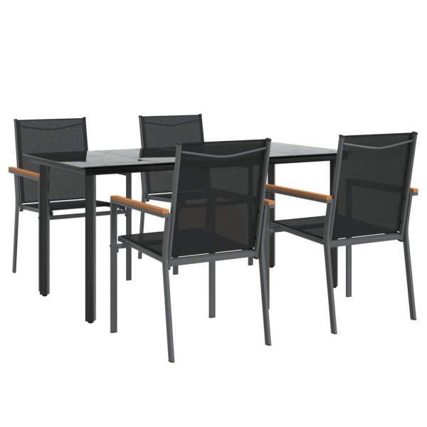 5 pcs conjunto de jantar para jardim textilene e aço preto M 3
