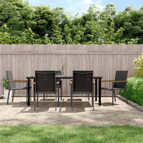 7 pcs conjunto de jantar para jardim textilene e aço preto D