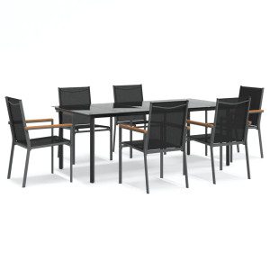 Juego de comedor para jardín 7 piezas acero y textilene negro H