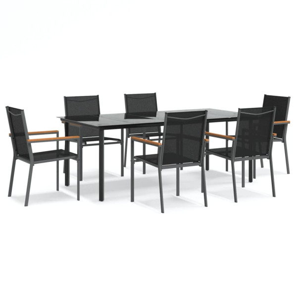 Juego de comedor para jardín 7 piezas acero y textilene negro M 2