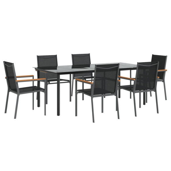 Juego de comedor para jardín 7 piezas acero y textilene negro M 3